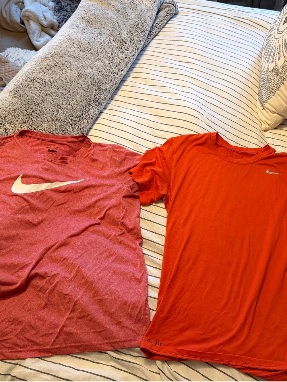 Nike Kids Short-Sleeve Athletic Tees in Maroon and Bright Orange